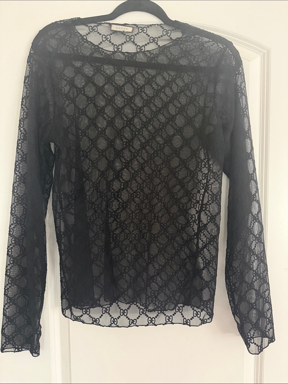 Gucci Black Sheer Lace Long Sleeve Top